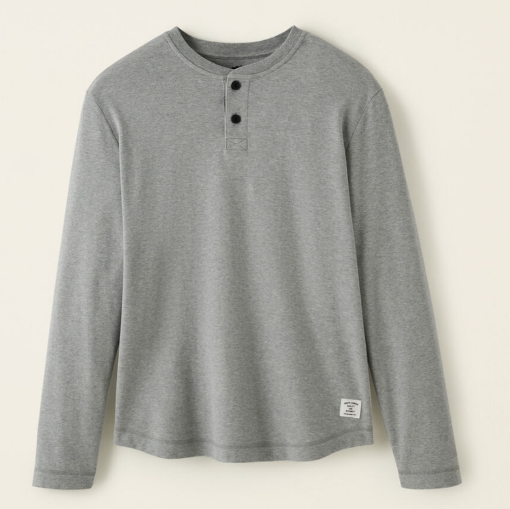 Roots Men's Pender Organic Cotton Henley Long Sleeve Light Grey Medium